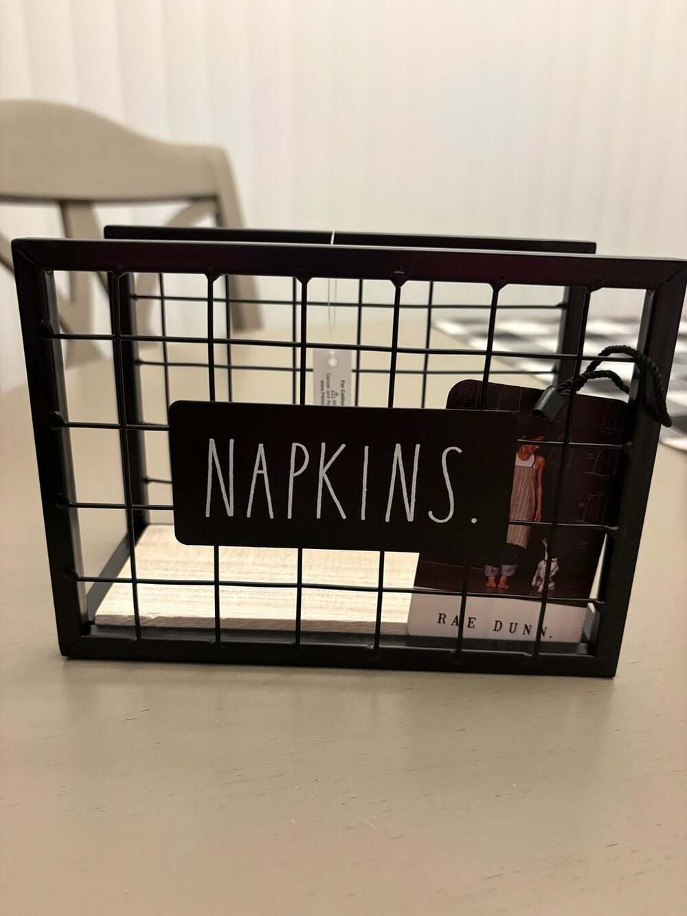 Rae Dunn Napkins Holder Wire Basket Black Wood Kitchen Decor